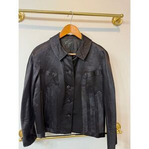 Ruth Joyce Designer‎ Vintage Black Textured Cropped Jacket Geometric Detail M L